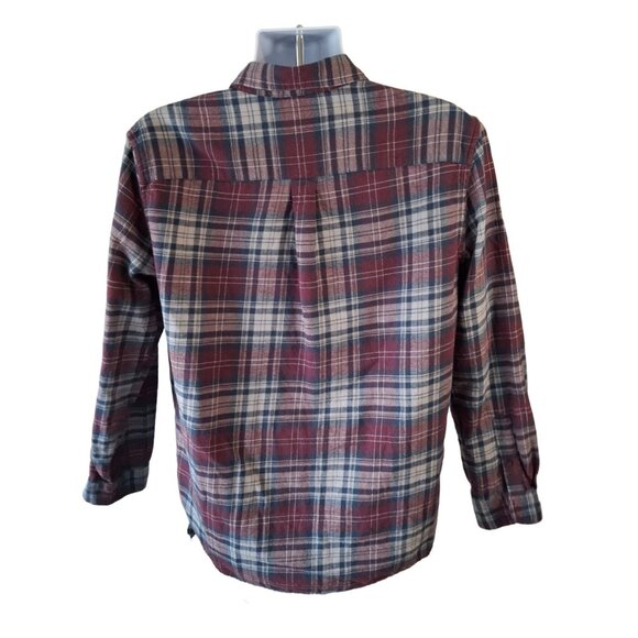 ChapsLong Sleeve Plaid Flannel Button-Down Shirt Mens Large Red Gray - Picture 2 of 5